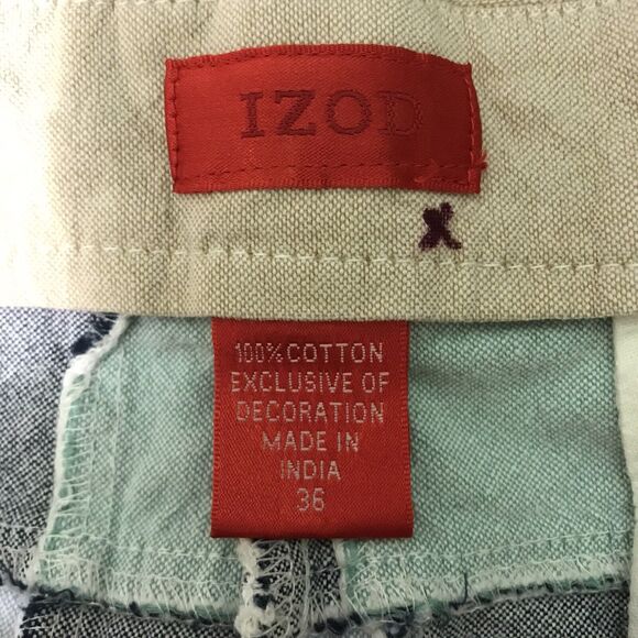 Izod Patchwork Bermuda Shorts Men's 36 Pastel Chambray Preppy Flat Pocket Pants - Picture 9 of 9